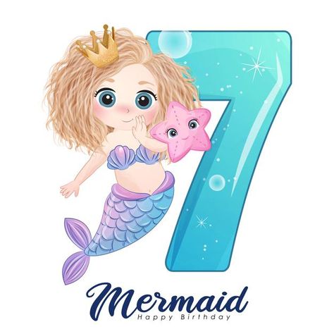 Cute doodle mermaid card with number for... | Premium Vector #Freepik #vector #watercolor #birthday #happy-birthday #baby Doodle Mermaid, Happy Birthday Mermaid, Mermaid Happy Birthday, Mermaid Card, Doodles Bonitos, Panda Lindo, Happy Birthday Printable, Mermaid Cake Topper, Mermaid Sticker