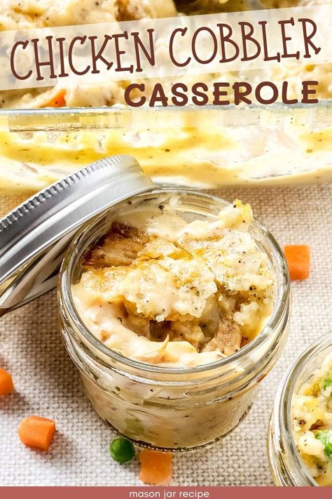 Chicken Cobbler Casserole (TikTok recipe) - Mason Jar Recipe Chicken Cobbler Casserole, Chicken Cobbler, Mason Jar Recipe, Creamy Chicken Casserole, Cheesy Biscuit, Jar Recipes, Best Casseroles, Family Friendly Dinners, Biscuit Mix