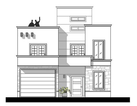 2d Elevation Design In Autocad, 2d Architecture Drawing, 2d House Drawing, Simple House Design Drawing, Front House Design, Simple House Drawing, House Design Drawing, Apartment Exterior, House Outer Design