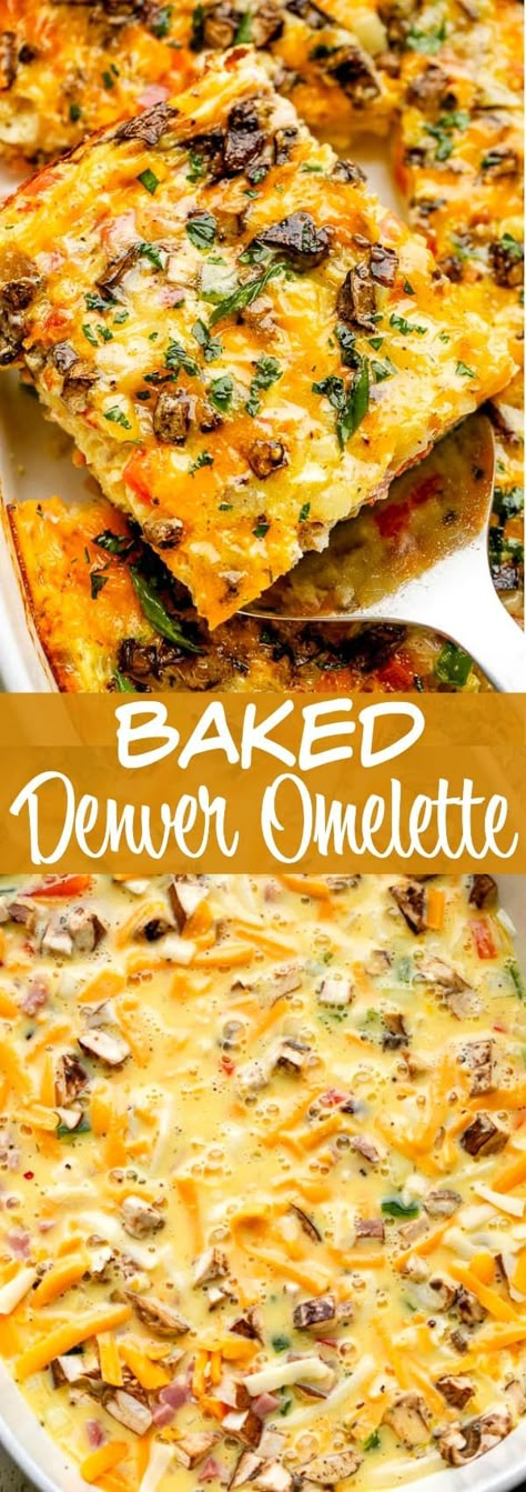 This Baked Denver Omelette recipe is packed with onions, peppers, ham, and cheese. It's easy, delicious and sure to be your new go-to brunch recipe! #omelette #brunch #makeahead Brunch Makeahead, Denver Omelette Recipe, Baked Omelette Recipe, Denver Omelette, Denver Omelet, Ham And Cheese Omelette, Baked Omelette, Omlet Recipes, Omelette Recipe Easy