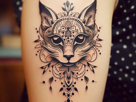 Cat Mandala Tattoo, Animal Mandala Tattoo, Wicca Tattoo, Cat Face Tattoos, Mandala Tattoo Designs, Cute Cat Tattoo, Mandala Tattoos, Blue Rose Tattoos, Butterfly Tattoos For Women