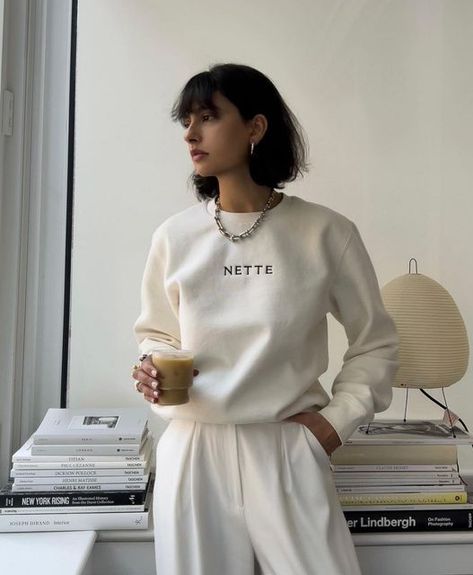 NETTE on Instagram: "Weekend coziness with @veneti.a in the Take Good Care™ Sweatshirt in Cream 🤍" Joseph Dirand Interiors, Cream Sweatshirt, Monochrome Outfit, Support Women, Brand Clothes, Embroidered Crewneck, Sweatshirt Outfit, Lifestyle Clothing, Autumn Outfit