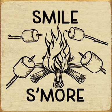 The S'more Time Wall Art is a distressed old cream wood piece that says "Smile S'more" and features a delightful drawing of a campfire with roasting marshmallows. Embrace the cozy nostalgia of camping nights and cherished moments with loved ones. Knotty pine 7"W x 7"H Dust with dry to damp cloth Cream and black Made in the USA Roasting Marshmallows Drawing, Camp Sayings, Campfire Ideas, Cozy Nostalgia, Vector Letters, Ornament Painting, Whiteboard Art, Cozy Campfire, Wall Drawings