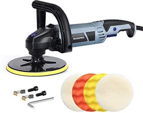 WORKPRO Buffer Polisher - 7-inch Buffer Waxer with 4 Buffing and Polishing Pads, 6 Variable Speed 1000-3800 RPM, Detachable Handle, Ideal for Car Sanding, Polishing, Waxing, Sealing Glaze Car Buffer, Furniture Packages, Car Polish, Plastic Items, Hardware Tools, Longer Life, Sanding, Power Source, Cincinnati