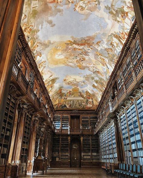 The Clementinum National Library in Prague has some of the most beautiful interiors, aside from endless books 😍, with ceiling artwork done… Prague Aesthetic, Ceiling Artwork, Beautiful Library, Prague Travel, Glasgow School Of Art, Religious Architecture, Old Church, Beautiful Architecture, Beautiful Buildings