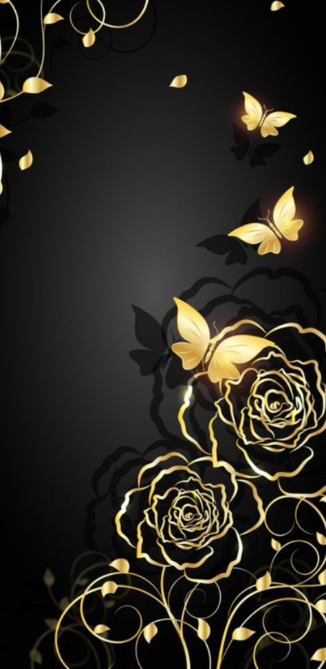 Black and Gold I                Wallpaper                                 Roses and Butterflies Cute Black And Gold Wallpaper, Black N Gold Wallpaper, Gold And Black Roses Wallpaper, Black And Gold Flowers Wallpaper, Black And Gold Apple Watch Wallpaper, Black And Gold Rose Wallpaper, Black Gold Iphone Wallpaper, Black And Gold Lockscreen, Black And Gold Butterfly Wallpaper