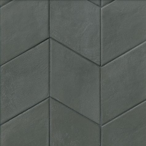 In a soft, matte finish, the Chalk series presents a textured appearance that almost resembles the surface of worn leather. Chalk dark RMB is a 7" x 12.5" charcoal-colored porcelain tile that is neutral in color yet rich in texture. Use this diamond shape to create a cube effect on walls and floors together with the rest of the neutral colors in the Chalk series or on its own for all-over color. | Chalk Dark RMB Wall and Floor Tile - 7 x 12.5 in | Wall Tile | Porcelain | The Tile Shop Charcoal Floor Tile, Black Shower Tile Bathroom, Dark Tile Fireplace Surround, Bathroom Wall Tiles Texture, Dark Bathroom Floor Tile, Floor Shower Tile, Grey Tile Bathroom, Dark Gray Backsplash, Dark Tile Bathroom