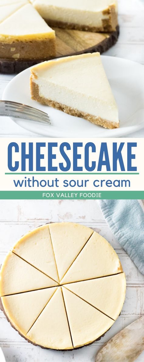 No Sour Cream Cheesecake, No Bake Cream Cheesecake, Easy Cheesecake Recipes No Water Bath, No Bake Cheesecake Without Heavy Cream, Cheesecake Recipes Without Water Bath, Cheesecake Recipes Without Sour Cream, No Water Bath Cheesecake, Cheesecake With Heavy Cream, Easy Cheesecake Recipes No Bake 4 Ingredients Cream Cheeses