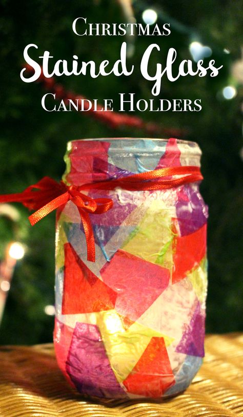 Simple Decoupaged Stained Glass Candle Holder Candle Design Ideas, Decoupage Candle Holder, Diy Candles Design, Easy Recycled Crafts, Decoupage Candles, Stained Glass Candle, Stained Glass Candle Holders, Stained Glass Candles, Candle Design