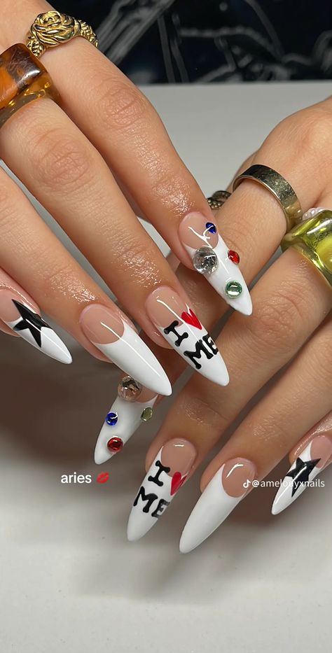 Birthday Nail, Punk Nails, Dope Nail Designs, French Acrylic Nails, Bling Acrylic Nails, Gem Nails, Acrylic Nails Coffin Short, Hot Nails, Square Acrylic Nails