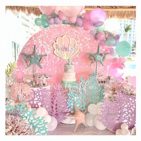 Mermaid Birthday Party Pink, Mermaid Theme Decorations, Ariel Themed Birthday Party, Mermaid Theme Birthday Party Decorations, Pink Mermaid Party, Mermaid Theme Party Decorations, Birthday Mermaid Theme, Mermaid Birthday Decorations, Ocean Birthday Party