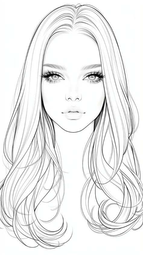 Hair Styles Illustration Drawings, Girl Outline Drawing, Fashion Face Illustration, Eye Design Drawing, Realistic Face Drawing, Person Sketch, Simple Face Drawing, Face Art Drawing, Fashion Illustration Face