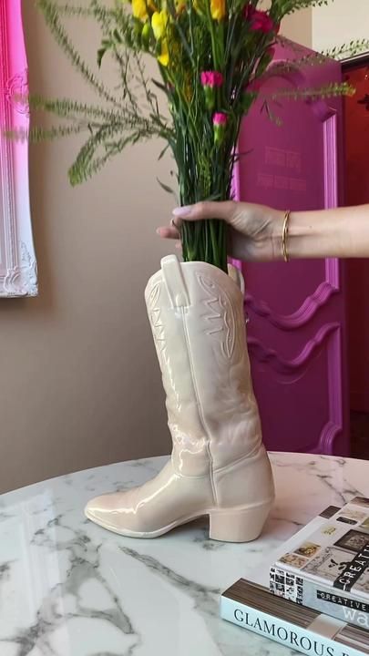 White Boots Style, Ceramic Cowgirl Boot, Cowboy Boot Ceramic Vase, Ceramic Cowboy Boots Vase, Pottery Cowboy Boot, Cowboy Boot Pottery, Polymer Clay Cowboy Boots, Cowgirl Boot Vase, Cowboy Boot Flower Vase