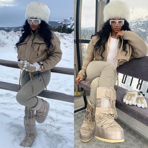 Snow Birthday Outfit, Snowtubing Outfit Black Women, Outfits For Gatlinburg Tn Winter, Aspen Vacation Outfits, Aspen Outfit Black Women, Baddie Snow Outfits, Outfit Ideas For Colorado Winter, Snow Weather Outfits Winter, Denver Colorado Winter Outfits Black Women