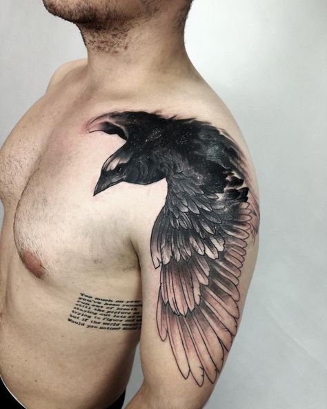 Best Shoulder Tattoos, Rib Tattoos Words, Bird Shoulder Tattoos, Arm Quote Tattoos, Falcon Tattoo, Less But Better, Girl Shoulder Tattoos, Hawk Tattoo, Quote Tattoos Girls