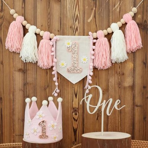 Daisy One High Chair Banner, Daisy Highchair Garland, First Birthday Girl Hat, 1st Birthday Highchair Banner, High Chair Banner First Birthday Pink And Gold, 1st Birthday Girl, Handmade Cake Topper, Highchair Banner, Crown Hat