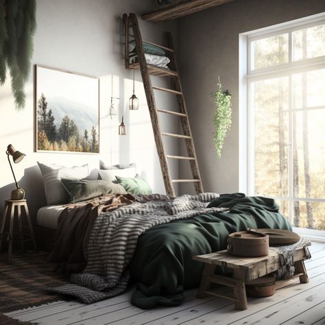 23 Forest-Themed Bedroom Ideas For Creating A Relaxing Oasis - hausvibe Cabin Theme Bedroom, Forrest Bedroom, Outdoorsy Bedroom, Cabin Themed Bedroom, Forest Inspired Bedroom, Woodsy Bedroom, Forest Green Bedrooms, Forest Themed Bedroom, Themed Bedroom Ideas