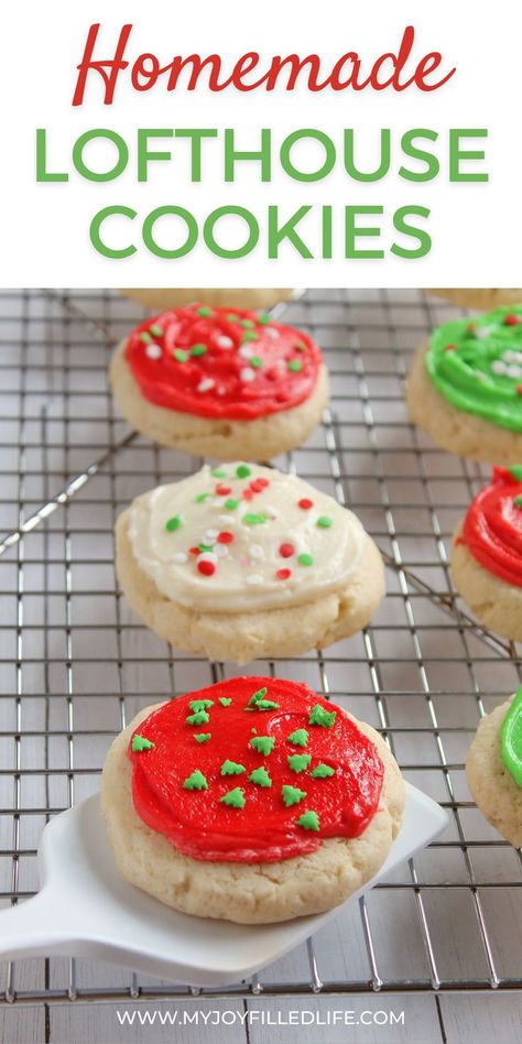 Skip the store and make your own soft, frosted Lofthouse cookies! This recipe is easy to follow and gives you the same sweet, fluffy cookies you know and love. Perfect for family gatherings or a fun baking day! Homemade Cookie Recipes, Easy Homemade Cookie Recipes, Lofthouse Cookie Recipe, Lofthouse Cookies, Easy Homemade Cookies, Kid Friendly Dessert, Creamy Frosting, Christmas Food Treats, Homemade Cookie