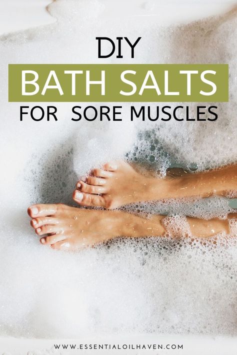 Diy Sore Muscle Bath Soak, Essential Oil Bath For Sore Muscles, Bath Soak For Sore Muscles, Bath For Sore Muscles, Sore Muscle Relief Bath, Essential Oils For Sore Muscles, Oils For Sore Muscles, Sore Muscles Bath Soak, Diy Epsom Salt