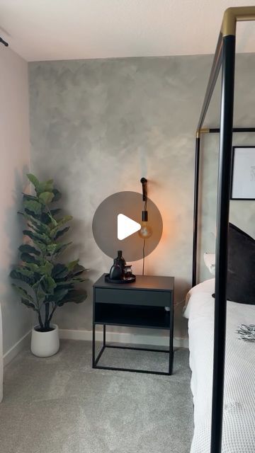 Michaela | Home Decor & DIY 🇨🇦 on Instagram: "Rainy summer days 🩶  It's been 8 months since I decided to do this faux limewash feature wall, and I absolutely love how it's transformed our bedroom!   Initially, I swore I would never paint any of the walls in our bedroom, but I'm so happy I stepped out of my comfort zone!   Do you prefer your bedroom to be mostly light and airy like me, or more moody? Curious on this one 🤔" Limewash Feature Wall, Limewash Walls Bedroom, Lime Wash Bedroom, Green Limewash Wall, Black Limewash, Faux Limewash, Limewash Bedroom, Limewash Walls, Rainy Summer