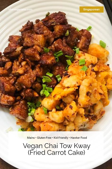 Learn how to make delicious, chewy, salty-sweet chai tow kway / fried carrot cake from scratch. Both black and white versions! Carrot Cake From Scratch, Fried Carrot Cake, Asian Sides, Singapore Recipes, White Radish, Gluten Free Kids, Cake From Scratch, Vegan Food Recipes, Cake Vegan