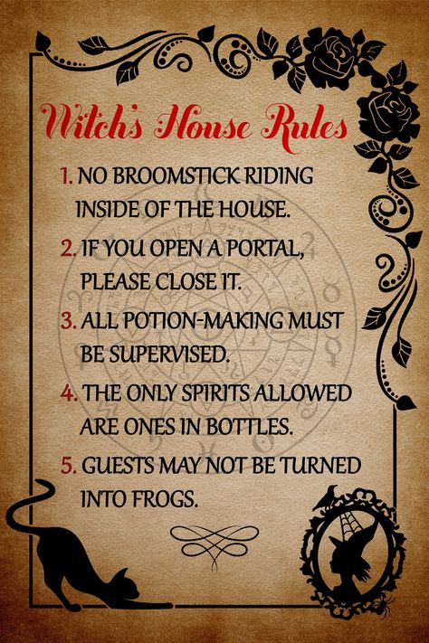 Witches Creed, Witches Home, House Rules Poster, Home Rules, Witch's House, Witch Home Decor, Rules Poster, Witch Room, Witch Quotes