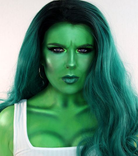 SHE HULK Cosplay 👊🏻🧪💚 | IG: @georgiarosex Hulk Makeup, She Hulk Costume, She Hulk Cosplay, Carnival Floats, Hulk Costume, Avengers Series, Mehron Makeup, Green Wig, Halloween Costumes Makeup