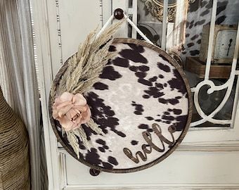 Cowhide Decor, Cow Print Fabric, Western Bedroom Decor, Western Crafts, Door Signs Diy, Faux Cowhide, Rustic Western Decor, Cow Decor, Door Wreaths Diy