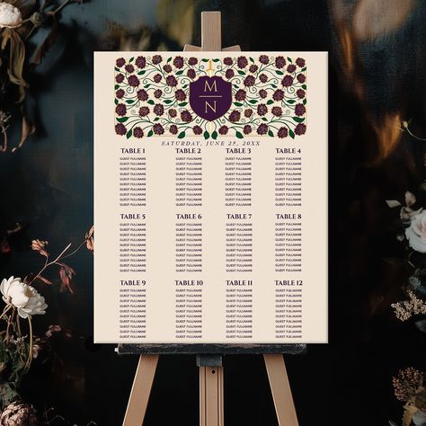 🛡Sword & Shield Medieval Monogram Seating Chart🛡 ✨Step into a fairytale with our Sword & Shield Medieval Monogram Seating Chart! 🏰⚔️ Featuring a beautiful design featuring a shield and sword adorned with flowers 🌸, this enchanting piece will guide your guests to their seats in regal style. Perfect for your magical day! ✨👑 Swipe to see the available colors. For more invitations and gifts our Zazzle shop #linkinbio #Zazzlemade #weddingstationery #weddinginvitation #weddingplanner #weddingp... Shield Medieval, Regal Style, Seating Chart Wedding, Monogram Design, Wedding Seating, Seating Chart, Wedding Guests, Medieval Fantasy, Seating Charts