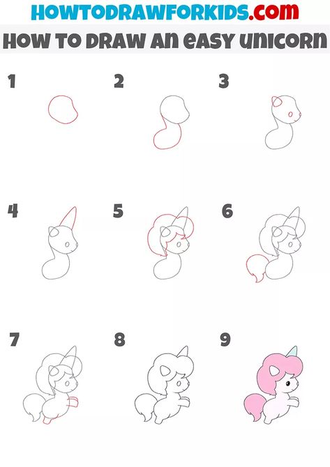 Drawing Unicorn Easy, Drawing Ideas Easy Unicorn, Cartoon Unicorn Drawing Easy, Basic Unicorn Drawing, How To Draw Unicorn, Unicorn Art Drawing, Draw Unicorn, Unicone Art Drawing For Kids, Kdp Books