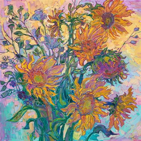 American Impressionism, Erin Hanson, Contemporary Impressionism, Impressionism Painting, Sunflower Painting, Flower Art Painting, Painting Art Projects, Vincent Van Gogh, 그림 그리기