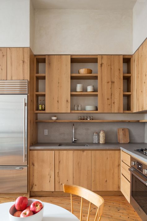 Before & After: A Gramercy Park Apartment Transformed - Remodelista Rustic Kitchen Cabinets, Concrete Kitchen, New Kitchen Cabinets, Wood Kitchen Cabinets, Grey Kitchen, Trendy Kitchen, Wooden Cabinets, Wood Kitchen, Küchen Design