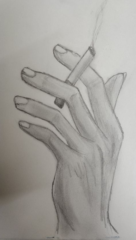 A simple easy pencil sketch of a cigarette which is held by a hand Ciggerate Sketches, Hand Holding Ciggerate Reference, Ciggerate Drawing, Face Art Drawing, Paintings Ideas, Art Drawings Sketches Pencil, Good Attitude Quotes, Portrait Sketches, Good Attitude