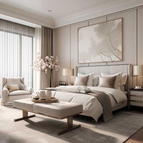 Crafting Serene Elegance in Your Bedroom Design • 333+ Images • [ArtFacade] Amazing Master Bedrooms, 2023 Bedrooms, Cozy Luxury Bedroom, Spain Bedroom, Bedroom Inspirations Aesthetic, Lux Bedroom, Minimal Bedrooms, Primary Bedrooms, Luxurious Bedroom Design