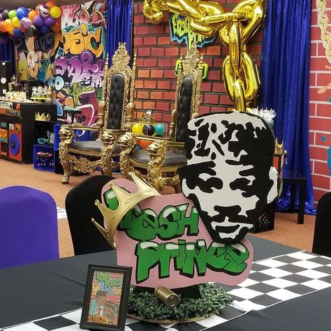 Fresh Prince Jaylen Themed Babyshower | CatchMyParty.com Fresh Prince Of Belair Party Theme, Fresh Prince Centerpiece Ideas, Fresh Prince Of Bel Air Party Theme, Prince Baby Shower Theme, 90s Theme Party, Prince Party, Prince Birthday, Prince Baby Shower, Fresh Prince