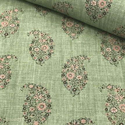 Apple Blossom Jane Clayton, Green Fabrics, Sanderson Fabric, William Morris Designs, Paisley Fabric, Window Dressing, Green Paisley, Stripes Texture, Fine Linen