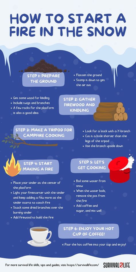 When you’re out in the woods and get caught in a snowstorm, knowing how to start a fire in the snow for survival is everything. Making a fire on top of deep snow isn’t at all difficult as you would imagine. These tips and tricks here https://bit.ly/3F5xN33 will teach you how! Have you ever tried making a fire or a campfire in the snow before? Share your experience with us in the comments section below! #FireInTheSnow #HowToStartAFire #HowToMakeFire How To Start A Fire, Arctic Survival, Snow Survival, Winter Preparedness, Outdoor Hobbies, Fire Starters Diy, Survival Skills Emergency Preparedness, Living Off The Grid, Survival Fire