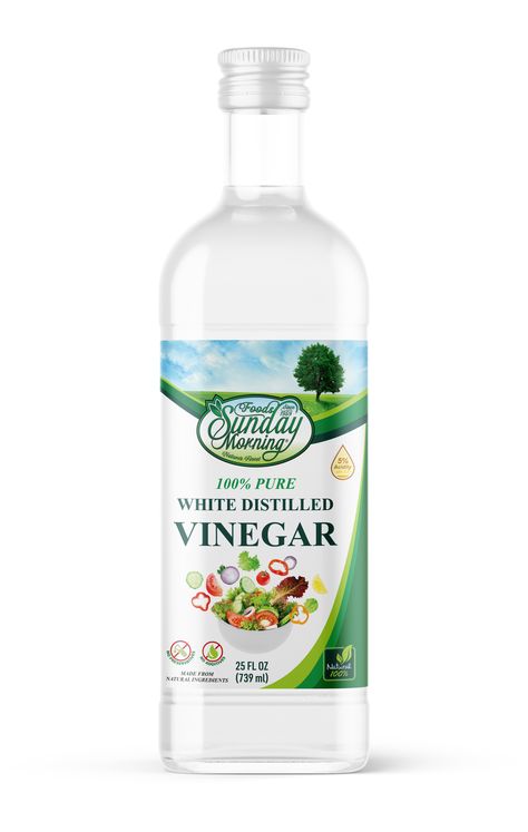 Sunday Morning Foods Distilled White Vinegar 25 FL OZ (739ml) SKU: 1365442101944 Vinegar Label Design, Vinegar Packaging Design, Vinegar Packaging, Datu Puti, Juice Packaging, Sparkling Cider, Pizza Design, Kitchen Jars, Pack Design