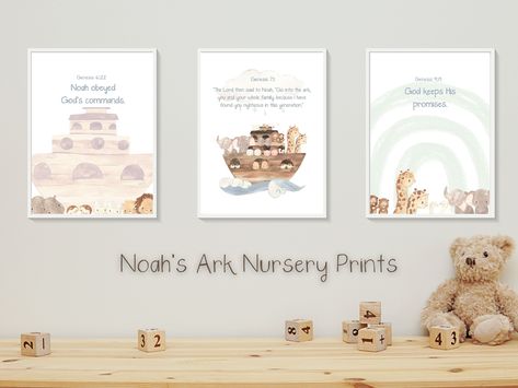 Excited to share this item from my #etsy shop: Christian Scripture I Noah's Ark I Bible Nursery Print I Set of 3 I Digital Download I Baby Room Art #babyshower #animal #noahsark #nurseryprint #digitalprint #babyroomart Noahs Arc Themed Nursery, Noahs Ark Nursery Theme Gender Neutral, Noah’s Ark Art, Noah’s Arch Nursery, Bible Themed Nursery, Noah's Ark Nursery Theme, Bible Nursery Theme, Christian Nursery Ideas, Noah Ark Nursery