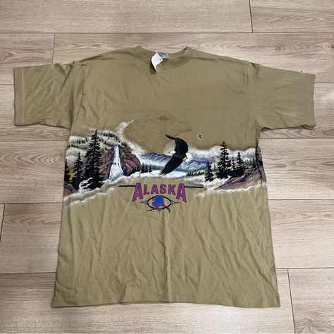 Nwt Vintage Alaska Double Sided All Over Print 90s Cotton T-Shirt Size Xl. New With Tags. 90s Graphic Tees Vintage, Vintage Alaska, Geeky Clothes, Pastel Goth Fashion, Fashion Vibes, Truck Shirts, Earthy Outfits, Nature Shirts, Festival Shirts