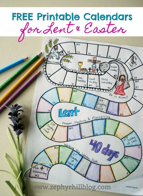 FREE Printable Calendars for Lent and Easter - Zephyr Hill Lent Projects For Kids, Lent Reading Plan For Kids, Lent Countdown For Kids, Easter Calendar Ideas, Lent Coloring Sheets For Kids, Lent Art Projects For Kids, Lent Tracker, Lent Crafts, Lent Kids