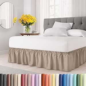 Wrap Around Dust Ruffle Bed Skirt - Cream - for Queen Size Beds with 12 in. Drop - Easy Fit Elastic Strap - Pleated Bedskirt with Brushed Fabric - Wrinkle Free, Machine Wash - by CGK Linens King Size Bed Skirt, Lace Bed Skirt, King Bedskirt, Lace Bedding, Bed Legs, Ruffle Bed Skirts, Dust Ruffle, Ruffle Bedding, Bedding Essentials