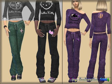 bukovka's Hello Kitty Pants Hello Kitty Pj Pants, Clothes Hello Kitty, Hello Kitty Pants, Sims 4 Cc Clothes, Lisa Hair, Sims4 Clothes, Sims 1, Cotton Jumpsuit, Female Clothing