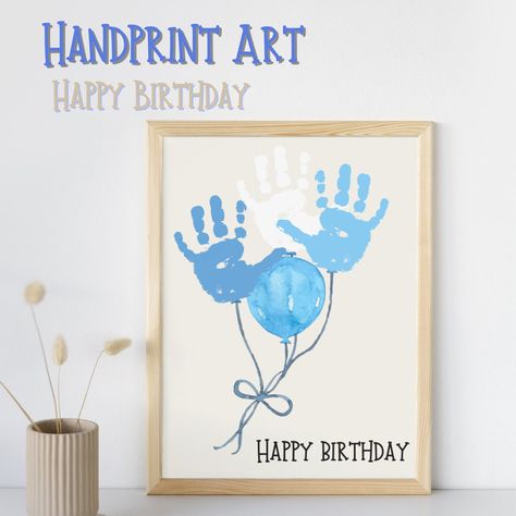 1st Birthday Handprint Art, Birthday Card From Infant, Birthday Card With Handprints, 1st Birthday Hand Print Art, Happy Birthday Handprint Art, Birthday Card From Baby, Birthday Handprint Art, Birthday Handprint, Craft Preschool