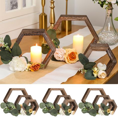 PRICES MAY VARY. Sufficient Quantity and Various Size: 12 pieces of rustic hexagon wooden western wedding lantern vintage centerpieces in 3 different sizes; The external size are respectively, small: about 6 x 5 inch/ 15 x 13 cm, medium: about 8 x 7 inch/ 20 x 17 cm, large: about 10 x 8.5 inch/ 25 x 21.5 cm, and the thickness is approx. 0.59 inch/ 1.5 cm, and the inner size is subtract 0.59 inch based on the external size; Specific size please refers to the pictures; Please confirm the size befo Rustic Lantern Centerpieces, Farmhouse Lantern Decor, Wooden Candle Lanterns, Wreath Candle Holder, Decorating Business, Wedding Lantern, Lantern Decor Wedding, Lantern Centerpiece, Farmhouse Lantern