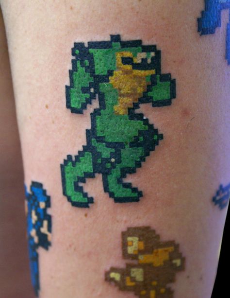 Battletoads 8-bit tattoo Bit Tattoo, Sleeve Inspiration, Video Game Tattoo, Gaming Tattoo, 8 Bits, 8 Bit, Sleeve Tattoos, Video Game, Tattoo Ideas