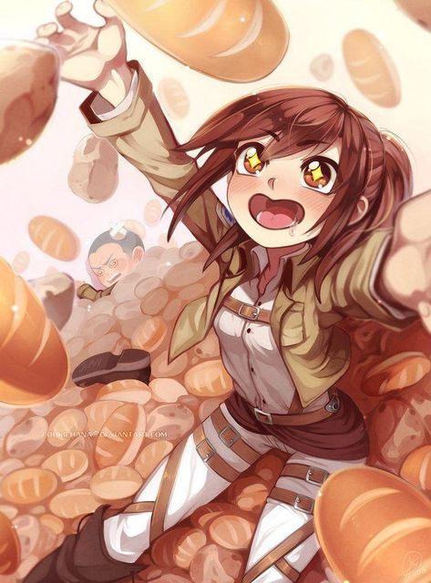 Sasha Looooves Food is listed (or ranked) 2 on the list 22 Incredible Pieces of Attack on Titan Fan Art Potato Girl, Connie Springer, رعب نفسي, Attack On Titan Funny, Titans Anime, Harry Potter Anime, Ciel Phantomhive, Production Design, Attack On Titan Fanart