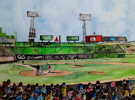 Original Watercolor Painting Fenway Park  Boston by pinetreeart Baseball Painting, Fenway Park Boston, Birch Tree Art, Sports Painting, Maine Artist, Baseball Art, Fenway Park, Bangor, Watercolor Art Prints