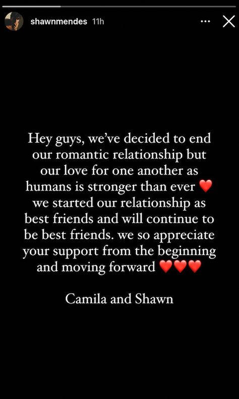 Camila Cabello and Shawn Mendes Have Broken Up | Marie Claire (US) My Heart Hurts, Love Each Other, Free Energy, Great Friends, Shawn Mendes, Celebrity Couples, Marie Claire, Moving Forward, Instagram Story