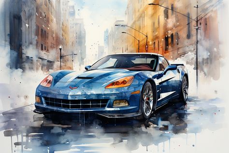 Sports Cars Watercolor Illustration Chevrolet Corvette Inspired Car Painting Watercolor, Corvette Painting, Cars Watercolor, Gta 6, Car Wallpaper, Watercolor Pictures, Car Wallpapers, Chevrolet Corvette, Watercolor Illustration